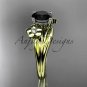 14k yellow gold diamond leaf and vine engagement ring with a Black Diamond center stone ADLR159