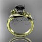 14k yellow gold diamond leaf and vine engagement ring with a Black Diamond center stone ADLR159