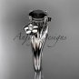 Platinum diamond leaf and vine engagement ring with a Black Diamond center stone ADLR159