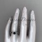 14k white gold diamond vine and leaf wedding ring with a Black Diamond center stone ADLR178