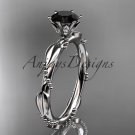 Platinum  diamond vine and leaf wedding ring with a Black Diamond center stone ADLR178