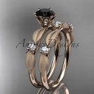 14kt rose gold diamond engagement set, wedding set with a Black Diamond center stone ADER177S