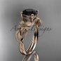 14kt rose gold leaf and vine engagement ring with a Black Diamond center stone ADLR189