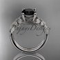 Platinum leaf and vine engagement ring with a Black Diamond center stone ADLR189