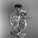 14kt white gold diamond floral engagement ring with a Black Diamond center stone ADLR192