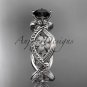 14kt white gold diamond floral engagement ring with a Black Diamond center stone ADLR192