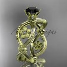 14kt yellow gold diamond floral engagement ring with a Black Diamond center stone ADLR192