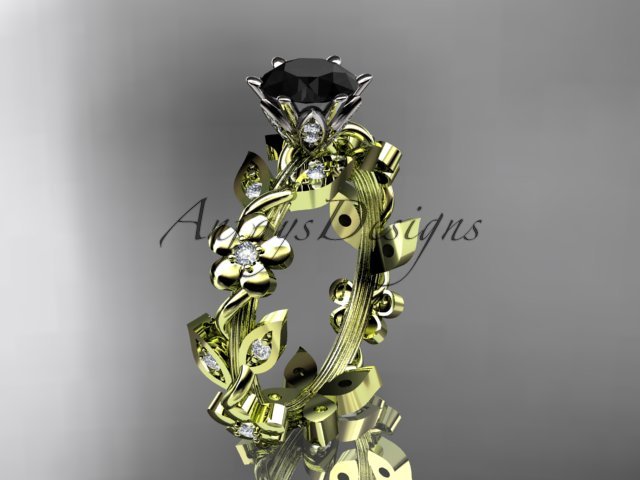 14kt yellow gold diamond engagement ring with a Black Diamond center stone ADLR209