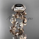 14k rose gold diamond leaf and vine engagement ring with a Black Diamond center stone ADLR212
