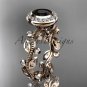 14k rose gold diamond leaf and vine engagement ring with a Black Diamond center stone ADLR212
