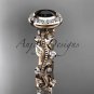 14k rose gold diamond leaf and vine engagement ring with a Black Diamond center stone ADLR212