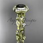 14k yellow gold diamond leaf and vine engagement ring with a Black Diamond center stone ADLR212