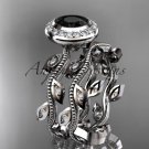 14k white gold diamond  engagement ring, engagement set with a Black Diamond center stone ADLR212S