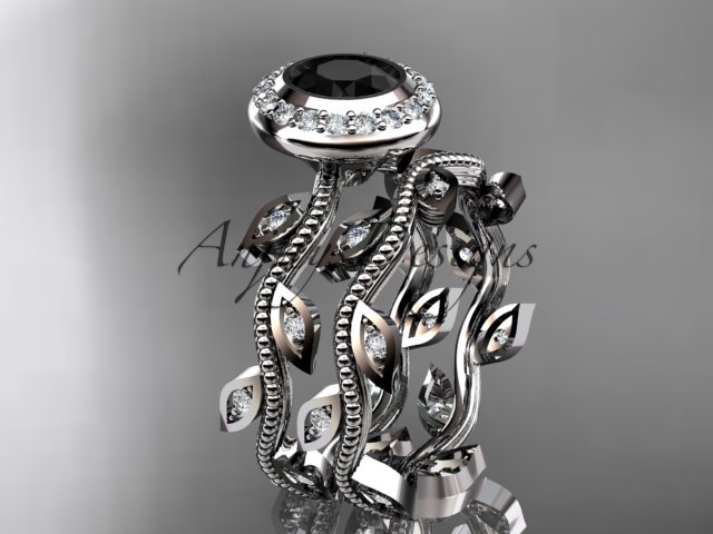 Platinum diamond engagement ring, engagement set with a Black Diamond center stone ADLR212S