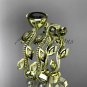 14k yellow gold diamond leaf and vine engagement set with a Black Diamond center stone ADLR213S