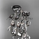 Platinum  diamond leaf and vine engagement set with a Black Diamond center stone ADLR213S