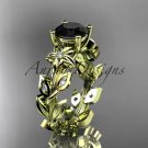 14k yellow gold diamond leaf and vine engagement ring with a Black Diamond center stone ADLR215