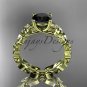 14k yellow gold diamond leaf and vine engagement ring with a Black Diamond center stone ADLR215