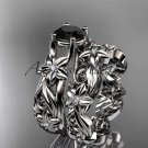 14k white gold diamond floral wedding set, engagement set with a Black Diamond center stone ADLR216S