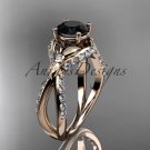 Unique 14kt rose gold diamond engagement ring with a Black Diamond center stone ADLR218