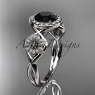 Unique platinum  diamond flower engagement ring with a Black Diamond center stone ADLR219