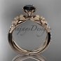 14kt rose gold diamond wedding ring, engagement ring with a Black Diamond center stone ADLR221