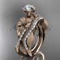 Unique 14kt rose gold diamond flower, leaf and vine wedding ring, engagement set ADLR221S