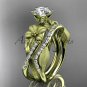 Unique 14kt yelow gold diamond flower, leaf and vine wedding ring, engagement set ADLR221S