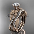 Unique 14kt rose gold diamond wedding ring, engagement set with a Moissanite center stone ADLR221