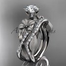 Unique platinum  diamond wedding ring, engagement set with a Moissanite center stone ADLR221