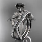 14kt white gold diamond wedding ring, engagement set with a Black Diamond center stone ADLR221S