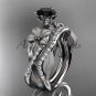 14kt white gold diamond wedding ring, engagement set with a Black Diamond center stone ADLR221S