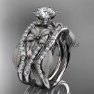 Platnum  diamond flower engagement ring with a double matching band ADLR221S
