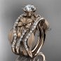 14kt rose gold diamond engagement ring,Moissanite center stone and double matching band ADLR221S