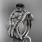 14kt white gold diamond engagement ring, Black Diamond center stone,double matching band ADLR221