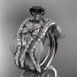 14kt white gold diamond engagement ring, Black Diamond center stone,double matching band ADLR221