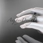 Platinum diamond engagement ring, Black Diamond center stone,double matching band ADLR221