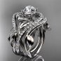 14kt white gold diamond wedding ring,Moissanite, center stone and double matching band ADLR222S
