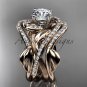 14kt rose gold diamond wedding ring,Moissanite, center stone and double matching band ADLR222S