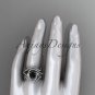 14kt white gold diamond engagement ring,Black Diamond center stone and double matching band ADLR222S