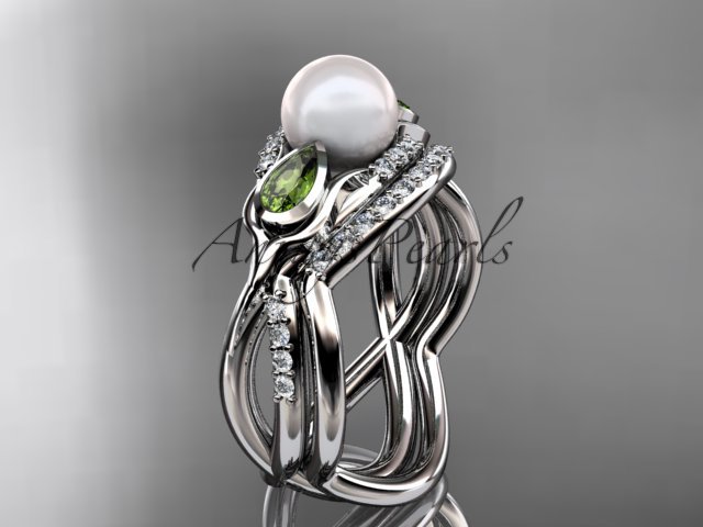 Platinum diamond pearl, tulip unique engagement set AP226S