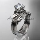 14kt white gold diamond flower, leaf and vine wedding ring, engagement set ADLR240S