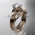 14kt rose gold diamond flower, leaf and vine wedding ring, engagement set ADLR240S