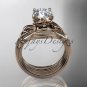 14kt rose gold diamond flower, leaf and vine wedding ring, engagement set ADLR240S