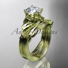 14kt yelllow gold diamond flower, leaf and vine wedding ring, engagement set ADLR240S