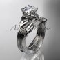 Platinum diamond flower, leaf and vine wedding ring, engagement set ADLR240S