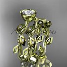 14k yellow gold diamond leaf and vine wedding ring, engagement ring, engagement set ADLR213