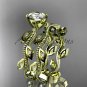 14k yellow gold diamond leaf and vine wedding ring, engagement ring, engagement set ADLR213