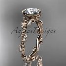 14kt rose gold diamond leaf and vine wedding ring, engagement ring ADLR33