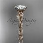 14k rose gold diamond leaf and vine engagement ring with Moissanite center stone ADLR33